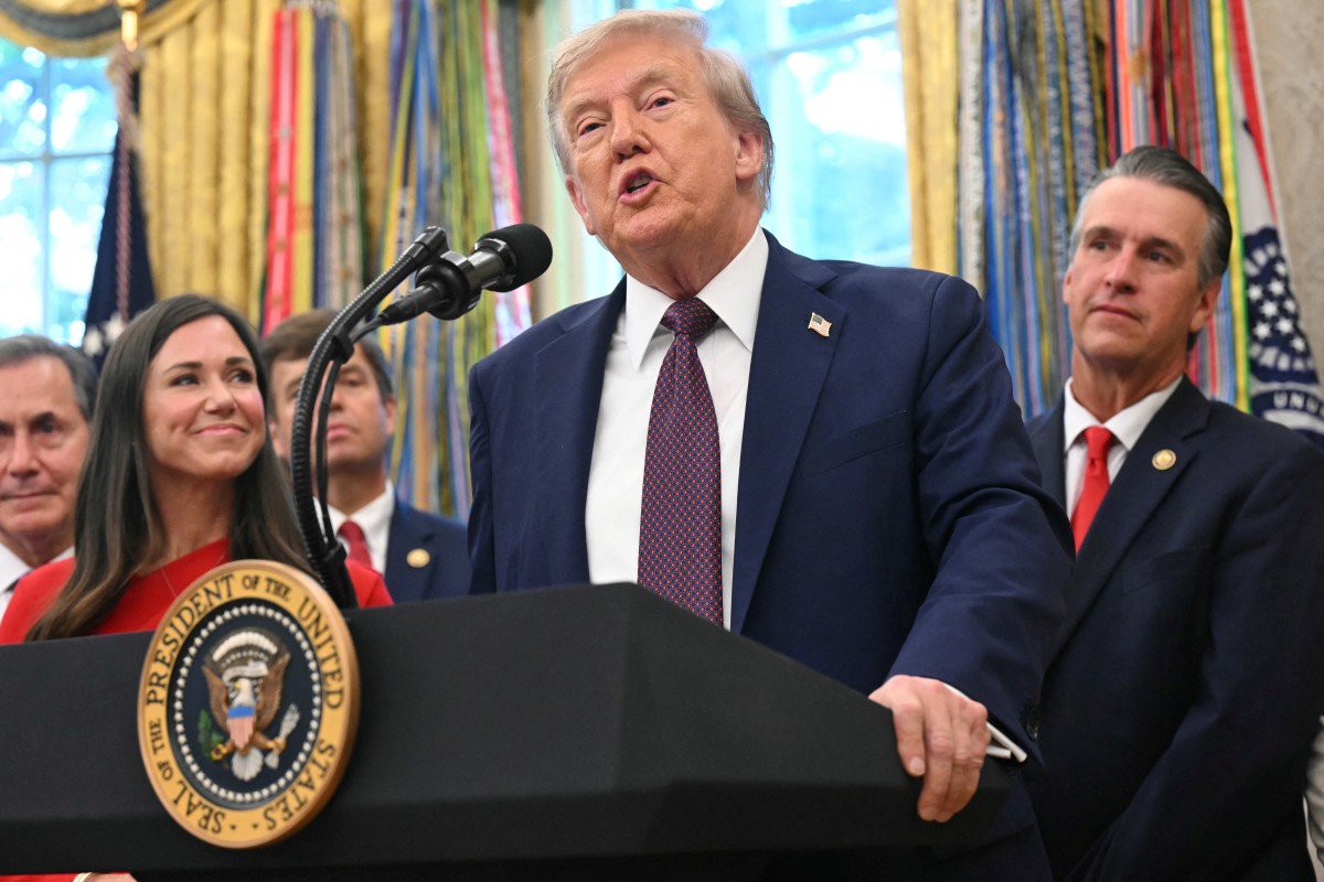 President Donald Trump makes an announcement in the Oval Office of the White House.